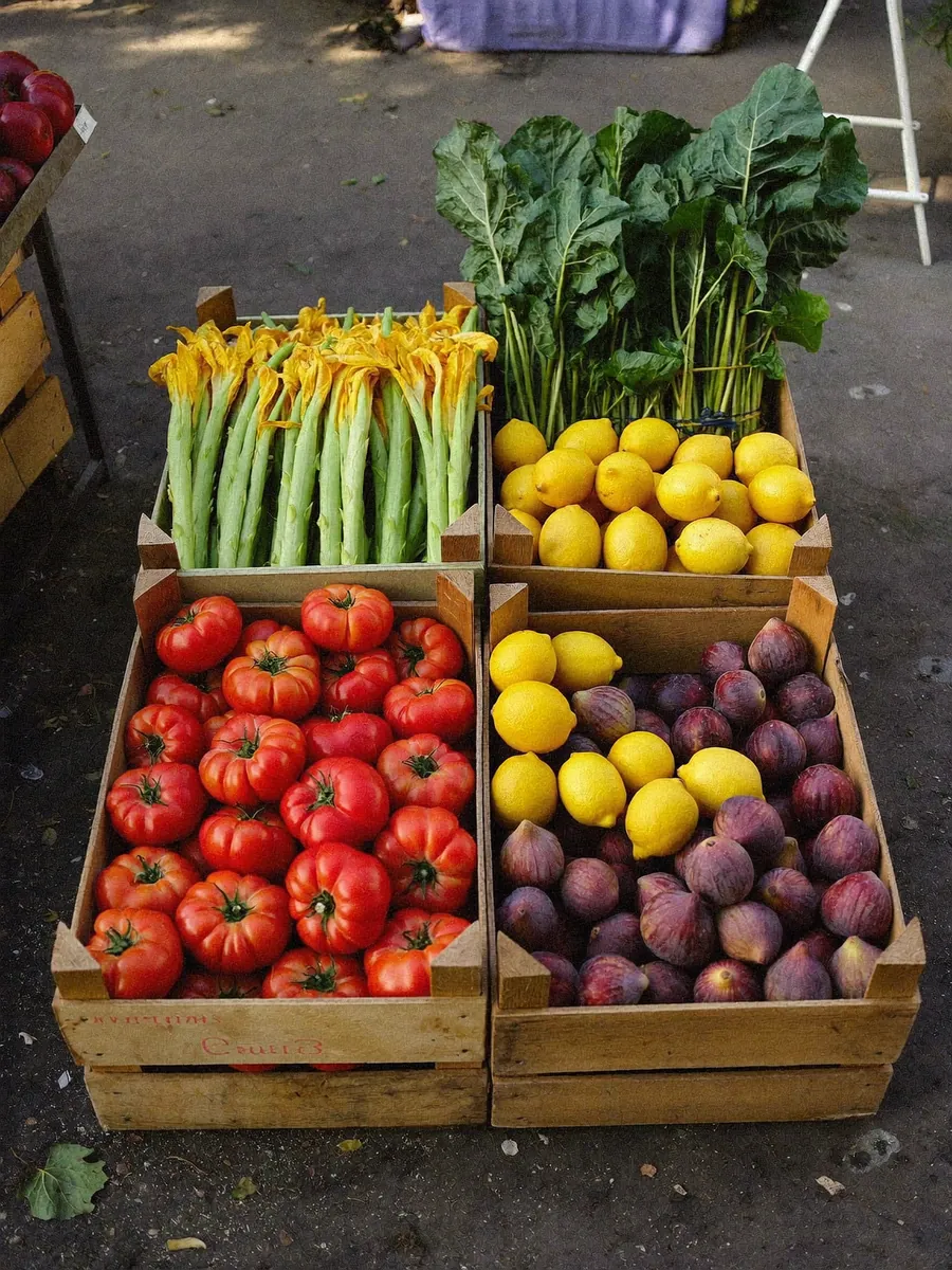Cagettes de légumes de saison au marché